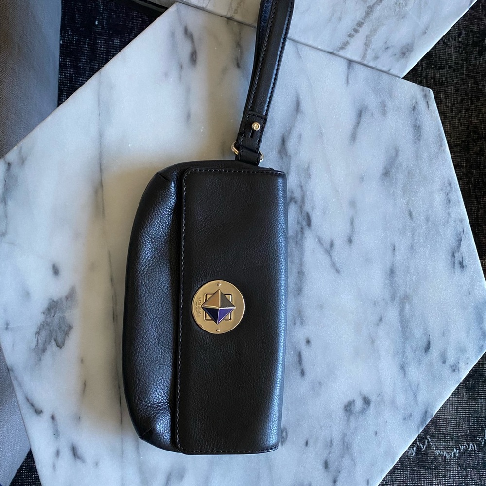 Black leather Kate Spade wristlet
